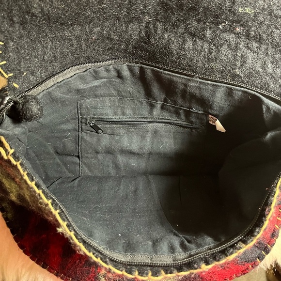 Ethnic Nepal Felted 100% Wool Floral Large Bag Tote - Picture 6 of 9